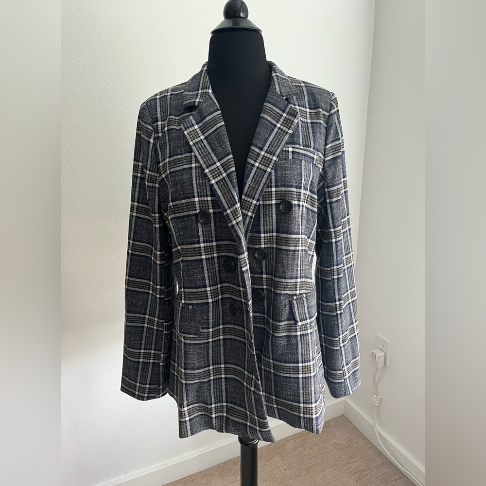 Heartloom Women’s‎ Blue & Brown Plaid Single Button Front Blazer SZ Large